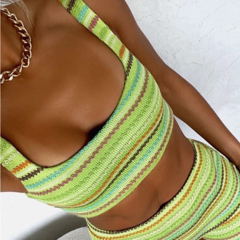 Striped Knit Crop Top and Shorts Set